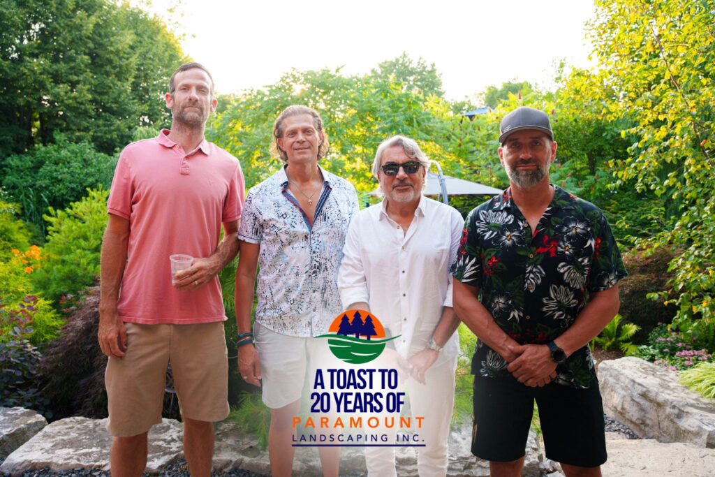 Ivica Jukica and Tim from Miska Trailers posing with two other guests at the Paramount Landscaping 20th Anniversary event.