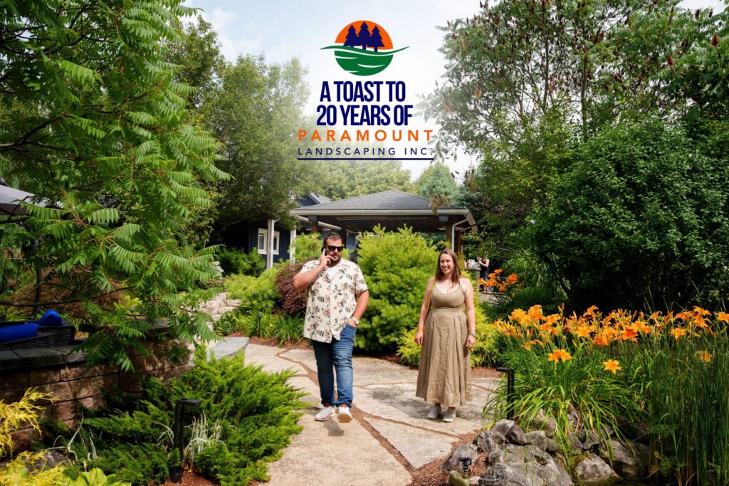 Vito Peragine, owner of Halton Pool Guys, with his wife Sarah at Paramount Landscaping’s 20th Anniversary Celebration in the Discovery Lounge gardens.