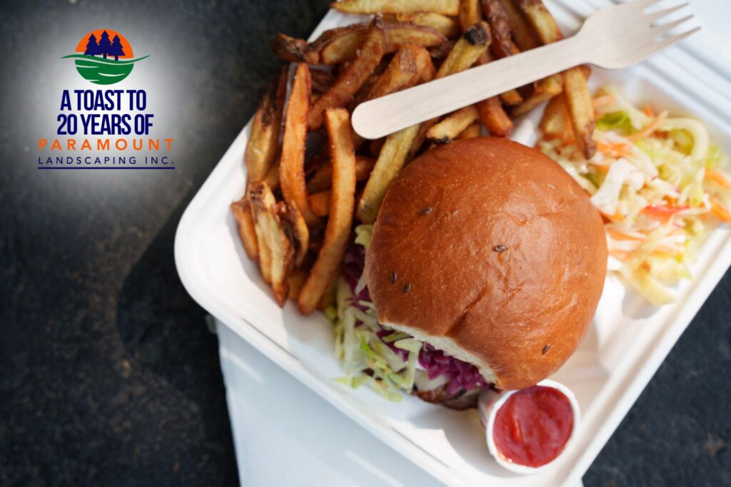 Burger served with fries and coleslaw from the Johnny Blonde food truck.