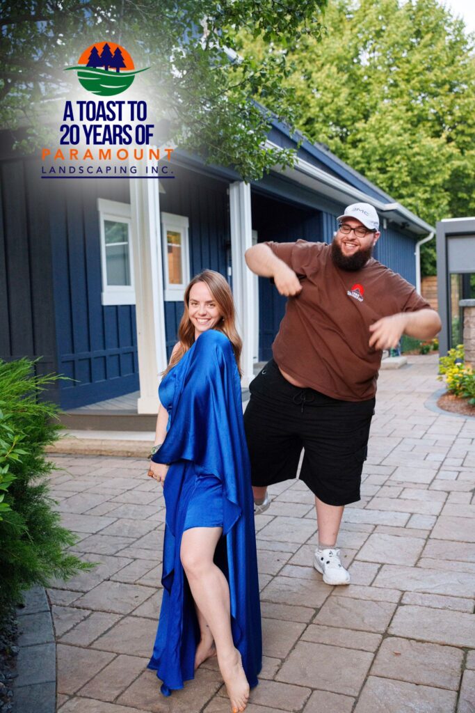 Melissa Rolston and Andrew El’Lithy, COO of Karrier One, connecting at Paramount Landscaping’s 20th Anniversary Celebration in the Discovery Lounge.